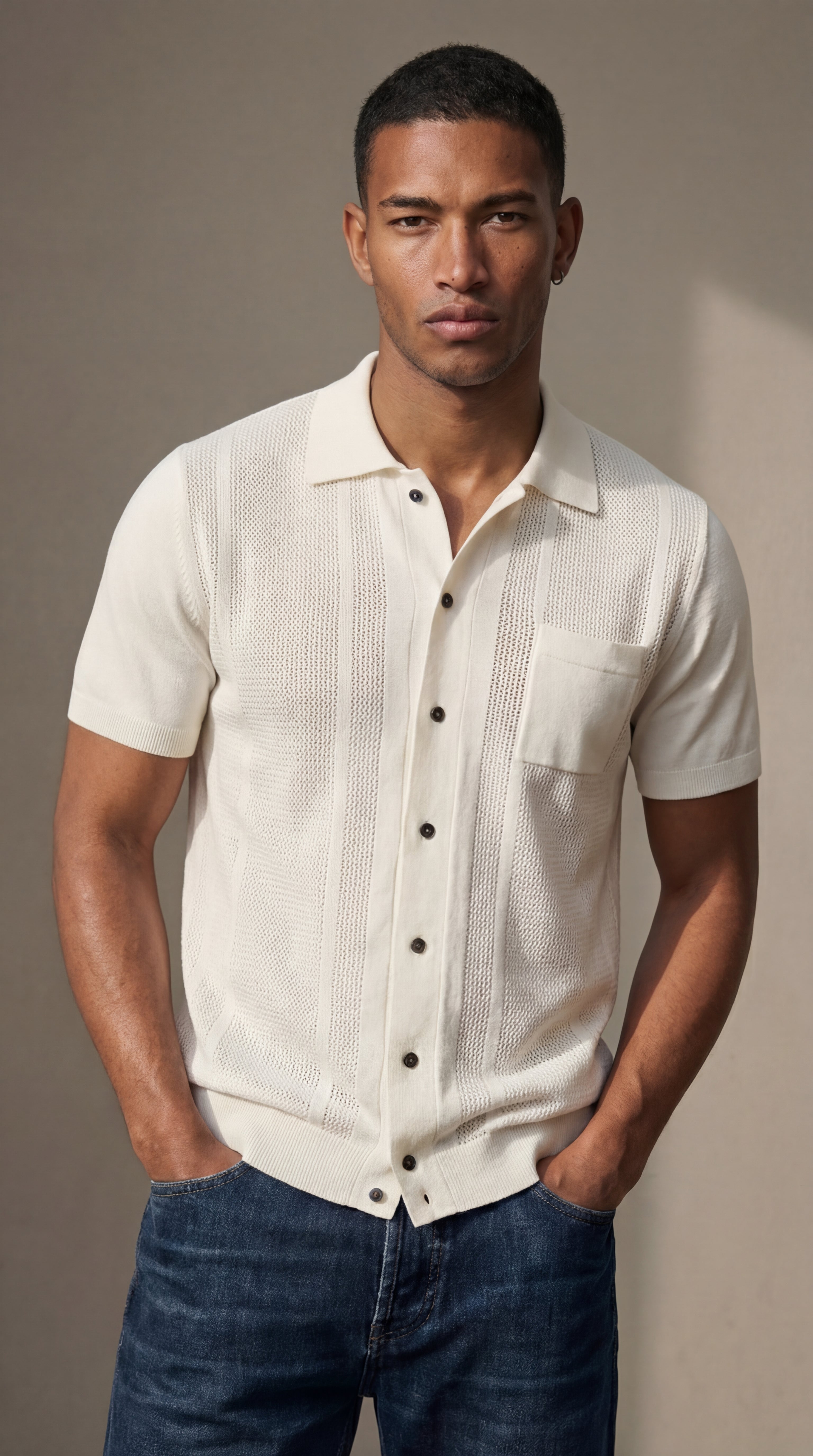 Polo camicia traforata con taschino